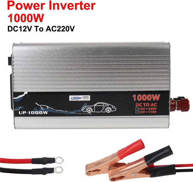 Reiner Sinus-Wechselrichter 1000 W mit Spannungswandler 12 V auf 110 V bis 220 V in Silber für Auto, LKW und Zuhause - Bild 1