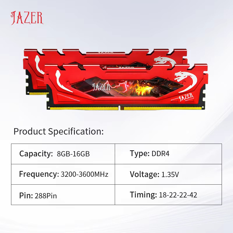 JAZER DDR4 Desktop-Gaming-Arbeitsspeicher 16 GB 3200 MHz in Rot - Bild 3