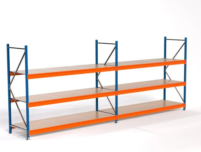 PROREGAL Industrie Weitspannregal MAXIMUS PRO Komplettregal mit 2 Feldern und 3 Spanplatten-Fachböden, Blau/Orange, H x B x T: 200 x 500 x 80 cm - Bild 1