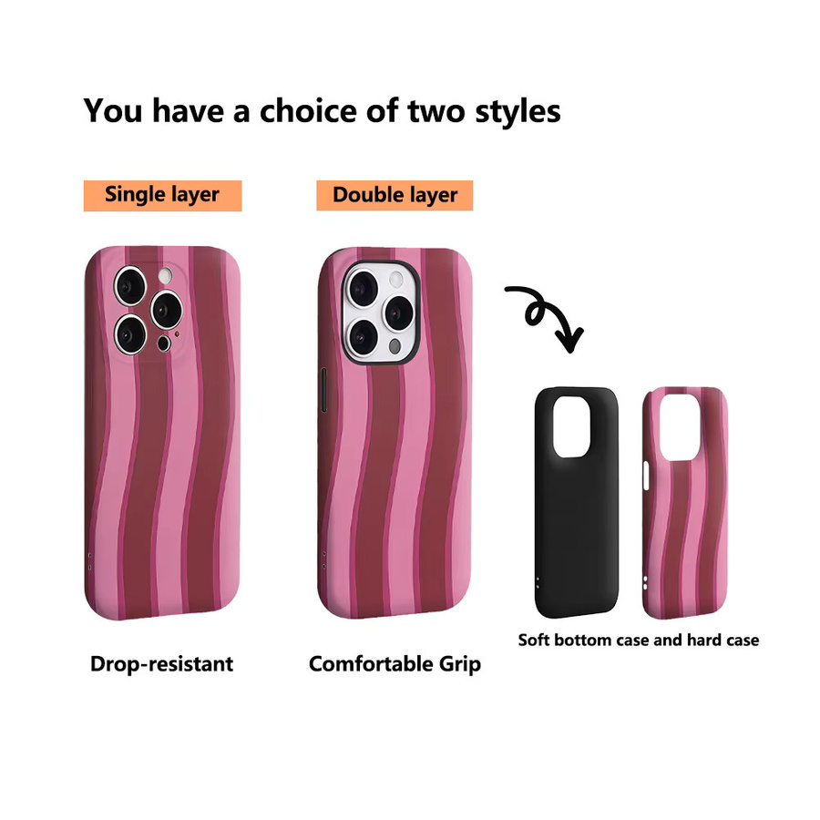 Rosa Handyhülle mit gewelltem Linienmuster für Apple iPhone Modelle, doppelschichtige Rückseite - Bild 2