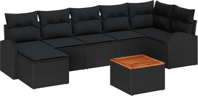vidaXL Garten-Sofa-Set 8-teilig aus Polyrattan in Schwarz mit Stauraum und Auflagen - Bild 1