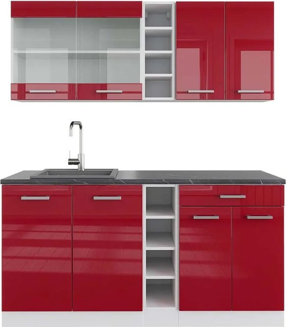 Vicco R-Line Singleküche modern in Bordeaux Hochglanz und Weiß mit Anthrazit, Breite: 160 cm - Bild 1