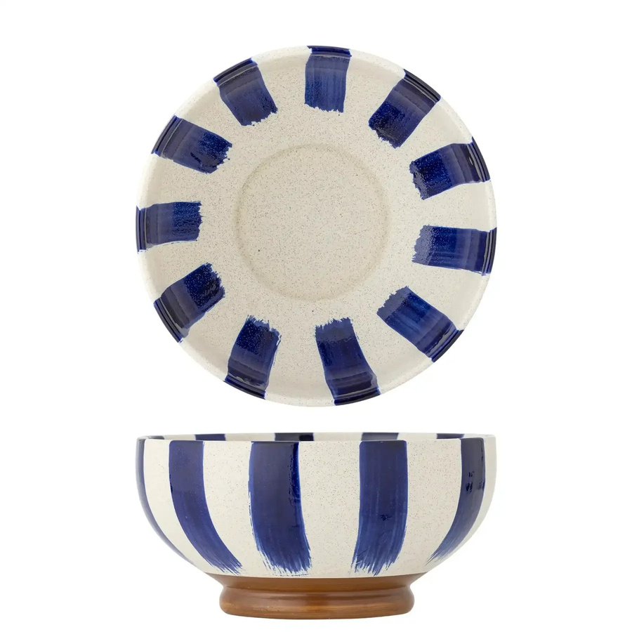 Bloomingville Keramikschale Shakti in Blau und Beige aus Steingut mit senkrechten Streifen, Durchmesser: 26 cm - Bild 1