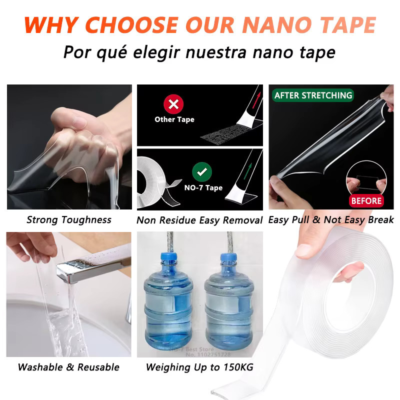 iLMH Doppelseitiges Nano-Gel-Klebeband, Transparentes Wasserfestes Hochleistungs-Klebeband zum Abnehmbaren Aufhängen von Bildern und Teppichen - Bild 3