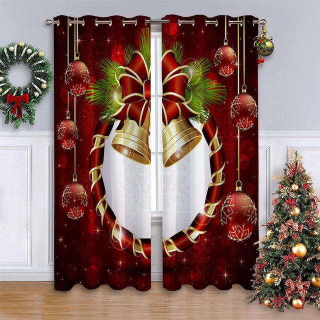 2-teiliges Set Weihnachtsglocken Outdoor-Vorhänge wasserdicht, Farbe: Rot und Braun, Breite: 150 cm - Bild 1