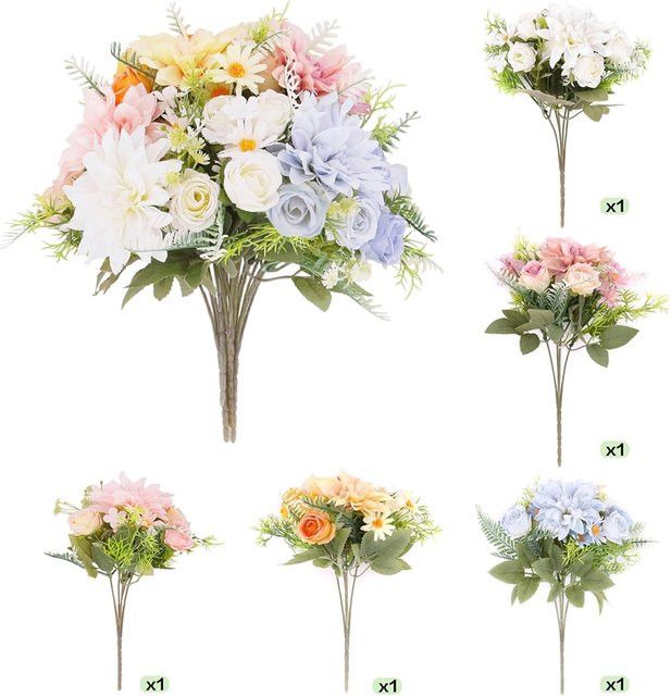 TTCY Künstliche Blumenbouquet aus Seide in Gelb und Multicolor für Hochzeit und Dekoration - Bild 1