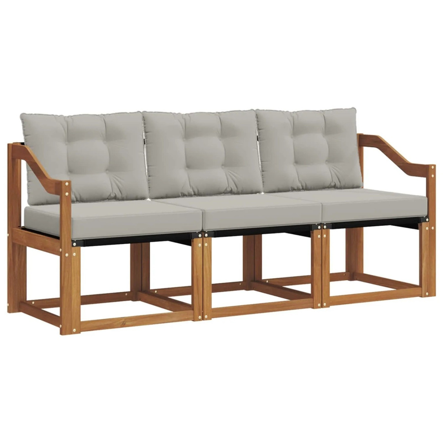vidaXL Outdoor-Sofagarnitur 3-teilig aus Akazienholz und Textilene in Grau mit Kissen und Armlehnen - Bild 2