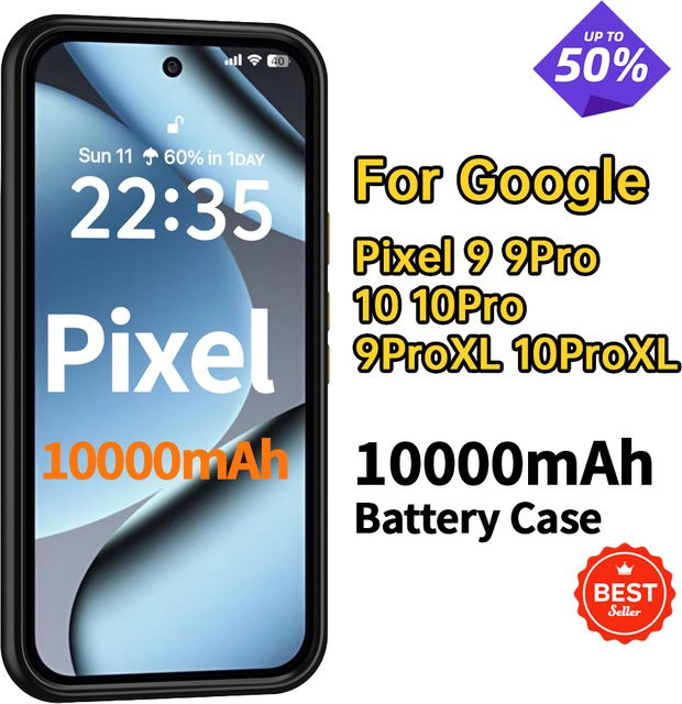 Magnetische Powerbank Hülle für Google Pixel 9 Pro XL mit 10000 mAh für kabelloses Laden, Schwarz - Bild 1