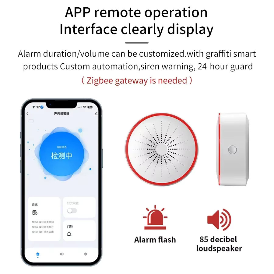 Tuya Smart Siren Sound Light Alarm in Weiß mit WiFi und Zigbee für App-Steuerung sowie Alexa und Google Home kompatibel - Bild 3