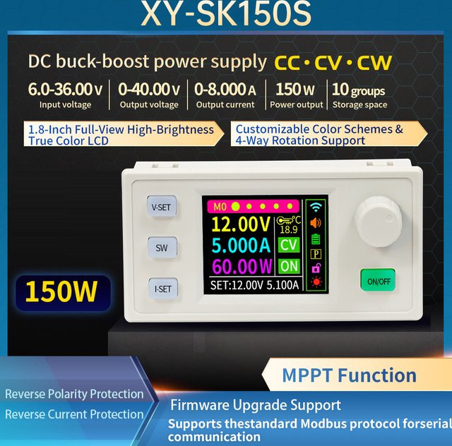 Aideepen SK150S 150W CNC DC Buck Boost Converter Einstellbarer Spannungsregler mit MPPT Solarladung in Weiß und Transparent - Bild 1