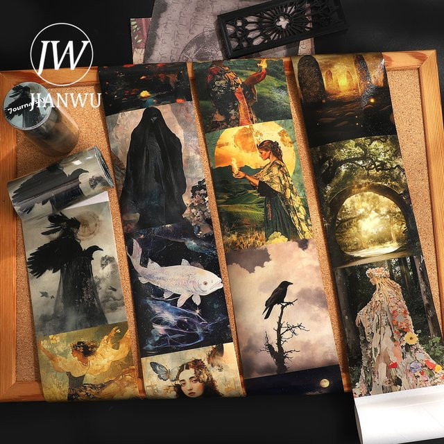 JIANWU Washi Tape Vintage Sea Witch Character Landscape Collage Set, Mehrfarbig, Breite: 8 cm, Länge: 204 cm - Bild 1