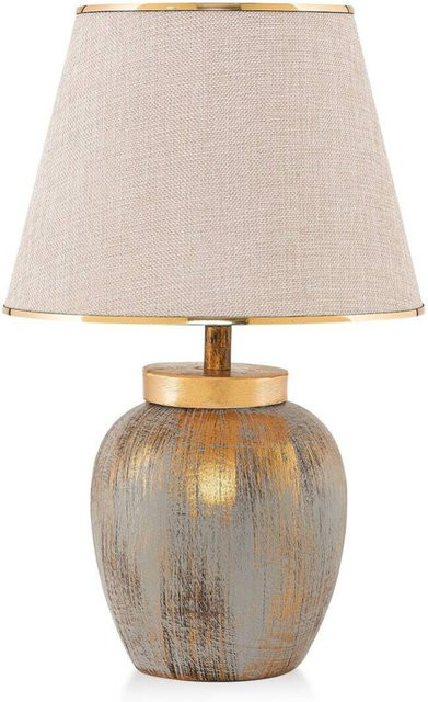 Opviq Tischleuchte Keramik in Gold und Beige mit Stoffschirm E27 B/T/H: 30 x 30 x 47 cm - Bild 1