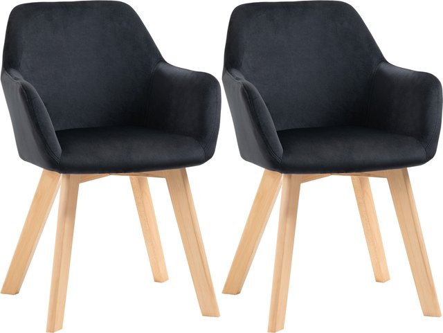 HOMCOM 2er Set Küchenstühle in Schwarz mit ergonomischen Armlehnen und Rückenlehne aus Polyester und Holz, B/T/H: 54 x 57 x 80 cm - Bild 1