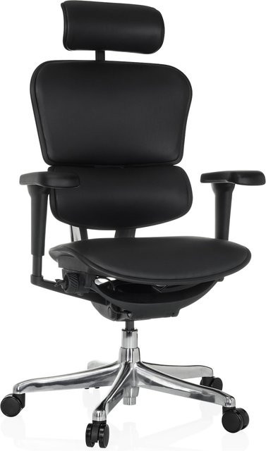 hjh OFFICE ERGOHUMAN ULTRA L GEN2 Luxus Chefsessel aus Leder mit Armlehnen und Kopfstütze, Schwarz, höhenverstellbar - Bild 1