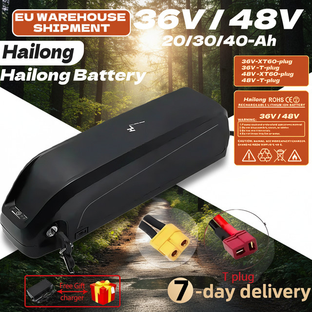 Ddadache Hailong E-Bike Akku mit 40Ah und 30A BMS, kompatibel mit 36V und 48V, Schwarz - Bild 1