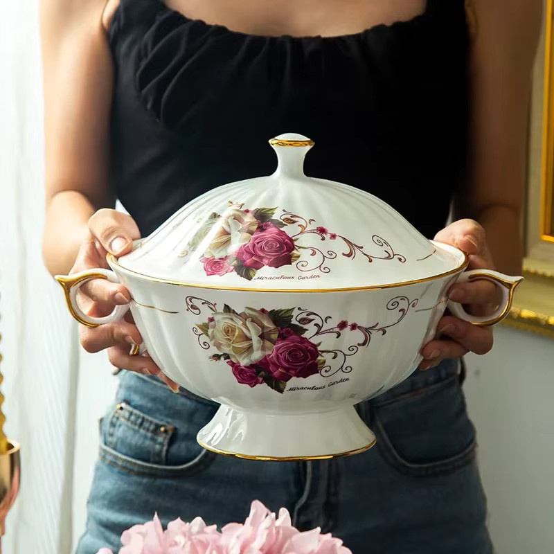 VINRITO Bone China Geschirr-Set aus Keramik in Weiß mit Schüssel, Teller und Löffel, Durchmesser: 22,5 cm - Bild 4
