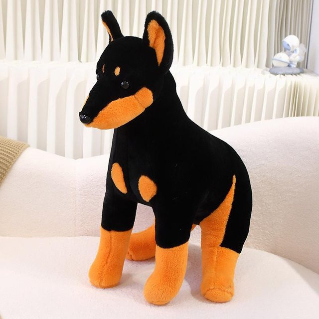 Weicher Welpen Dobermann Puppe Plüschtier, Große Hundepuppe, Braun, Schwarz - Bild 1