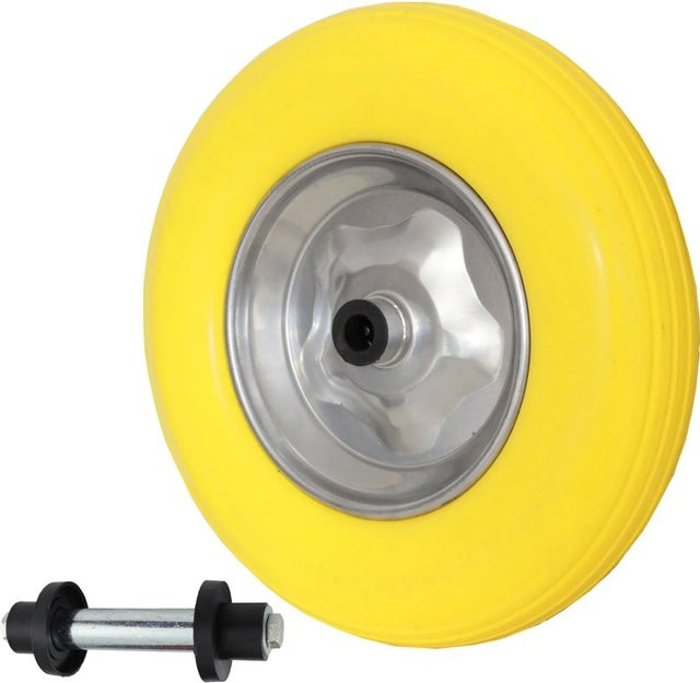 TRUTZHOLM Schubkarrenrad Vollgummi 4.00-8 mit Achse und Stahlfelge in Gelb und Silber - Bild 1