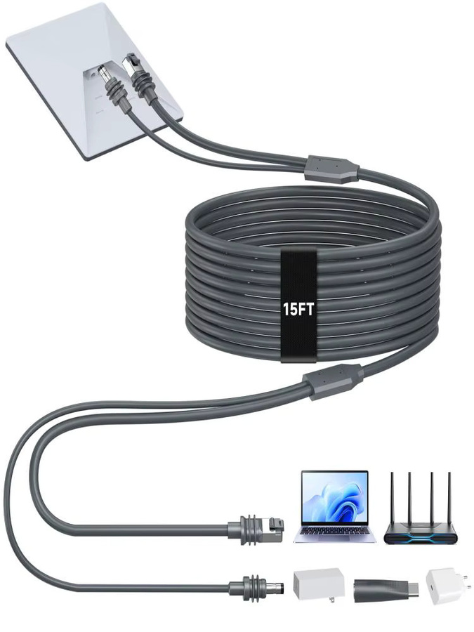 FONKEN 2-in-1 Datenkabel für Starlink Mini: DC-zu-USB-C Ethernet-LAN- und Schnellladekabel, Schwarz, 5m - Bild 7