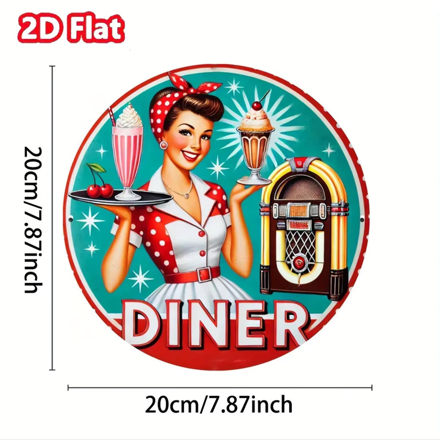 Potdemiel Vintage Metallschild Rund in Multicolour mit geometrischem Design und Buchstaben, Durchmesser: 20 cm - Bild 3