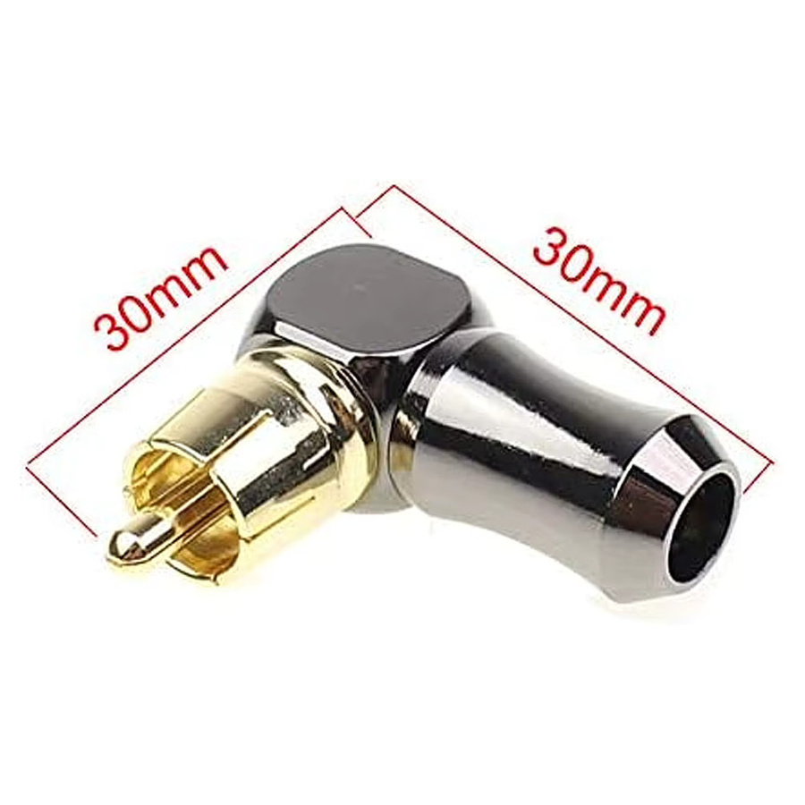 FRHY RCA-Stecker Set Schwarz L-förmig 90 Grad mit 24K vergoldetem Kupfer-Lotuskopf für Audio-Video-Heimkinosysteme AV-Adapter, 2 Stück - Bild 2