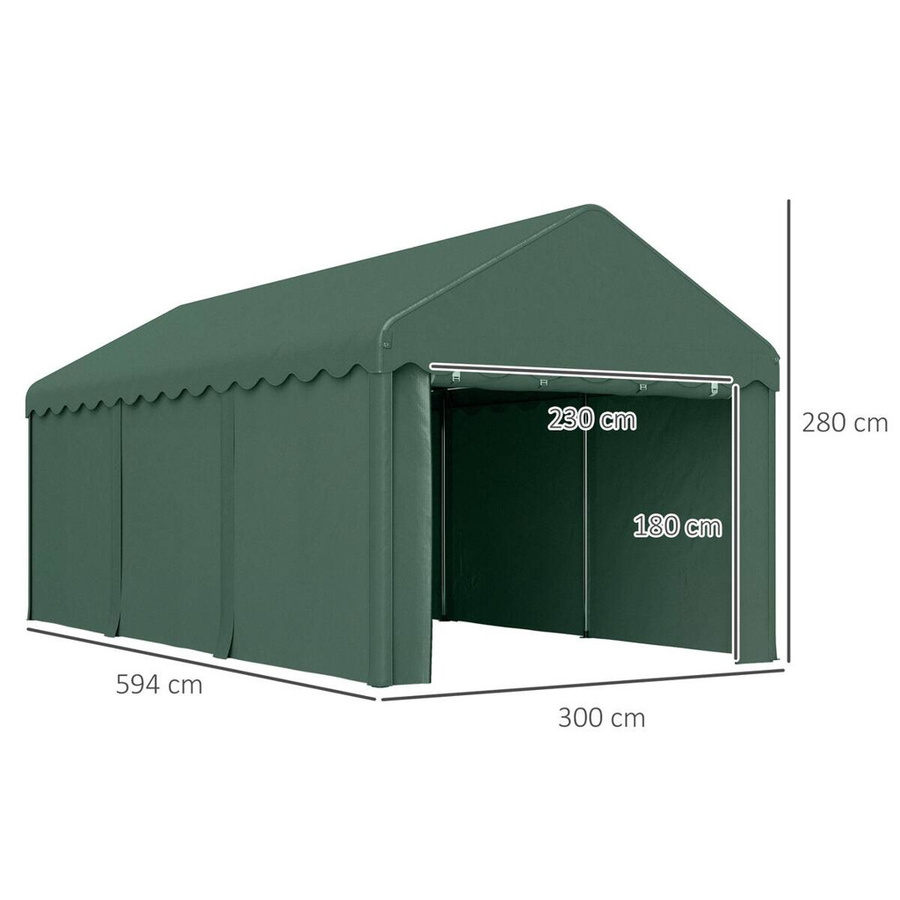 Outsunny Carport Dunkelgrün mit 2 Eingängen und Polyesterdach B/H/L: 300 x 280 x 594 cm - Bild 7