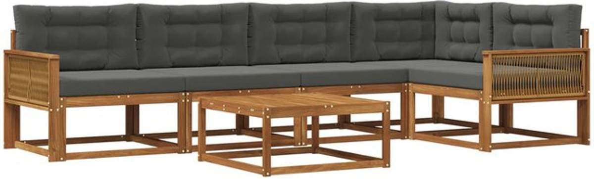 Modernes Outdoor-Sofagarnitur Set aus Akazie mit 6-teiligen Kissen in Natur und Anthrazit von vidaXL - Bild 1