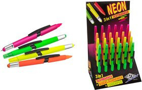 WEDO 3-in-1 Eingabestift NEON als Touchpen, Kugelschreiber und Textmarker in Multicolor, 24er Display - Bild 1