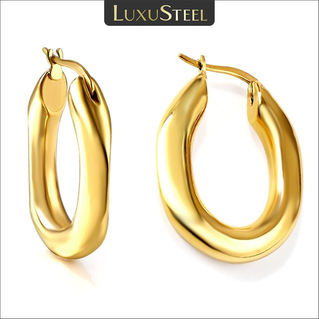 LUXUSTEEL Creolen, Edelstahl, Gold, Damen, Geometrisch, Oval - Bild 1