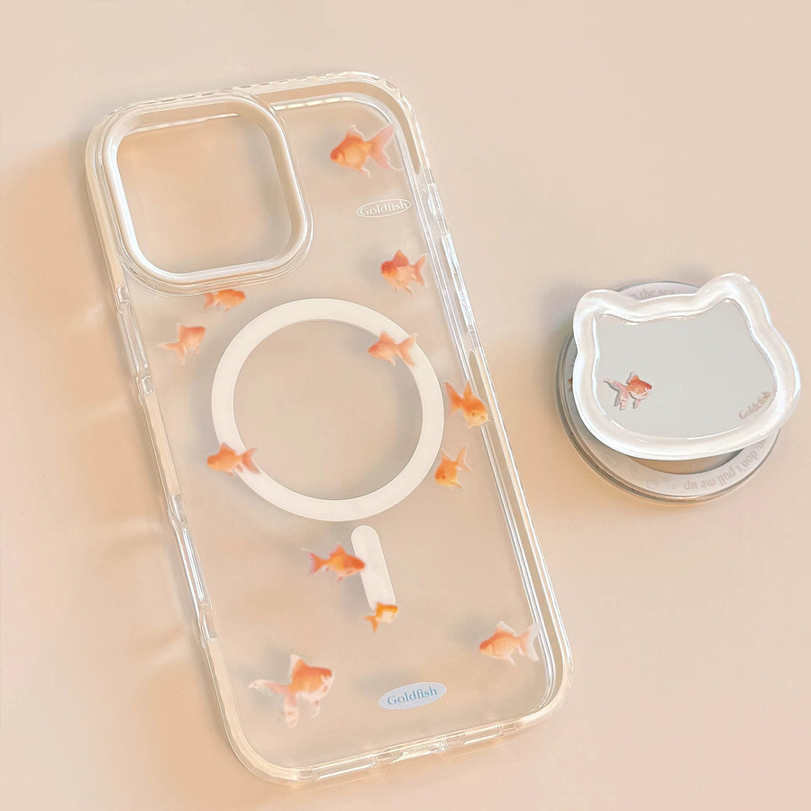 Magnetische iPhone Handyhülle mit Spiegelständer und Cartoon-Katze sowie Goldfisch Design, stoßfeste Abdeckung für iPhone 17, 16, 15, 14, 13, 12 Pro Max von MUQGEW - Bild 3