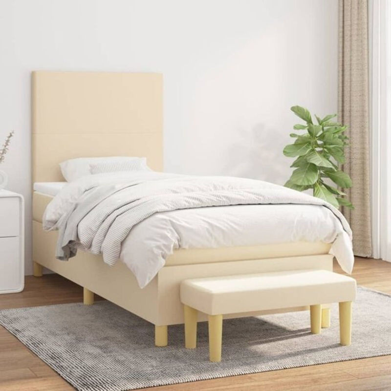 vidaxl Boxspringbett mit Matratze in Beige aus Stoff, B/T/H: 90 x 190 x 118 cm - Bild 1