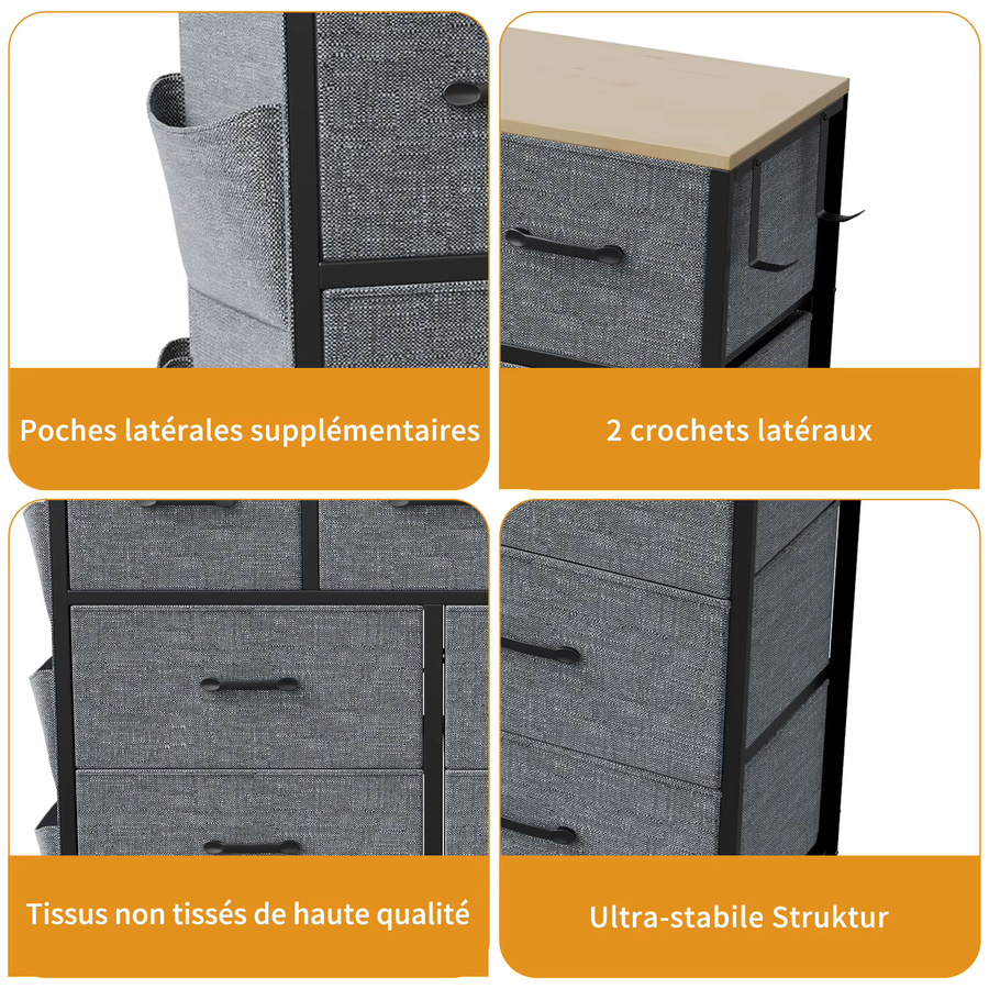 FEEOHOME Kommode mit 9 Schubladen in Grau für Wohnzimmer, Schlafzimmer und Flur, B/T/H: 99 x 30 x 100 cm - Bild 4
