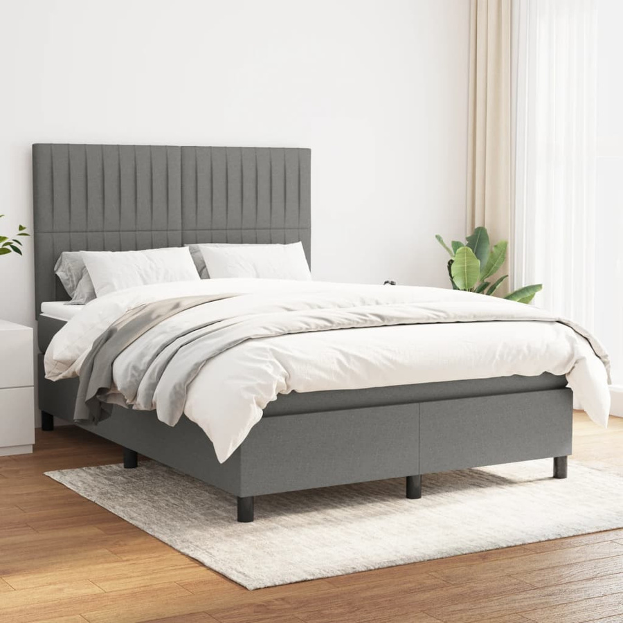 vidaXL Boxspringbett mit Matratze in Dunkelgrau, Hybrid-Design mit Taschenfederkern, B/T: 140 x 200 cm - Bild 3