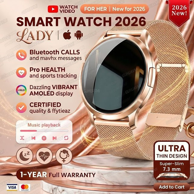 GUHUAVMI Smartwatch, Leder, Schwarz, Damen - Bild 1