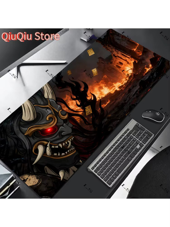 Potdemiel Mauspad Oni Design in Teufelsgrau und Multicolour, großes Gamer-Tischset mit HD-Druck und rutschfester Unterseite - Bild 3
