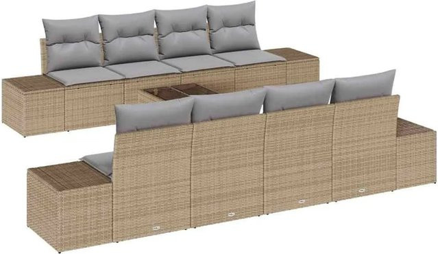 vidaXL Garten-Sofa-Set aus Poly-Rattan in Beige und Grau mit 8-teiliger Polsterung und Couchtisch - Bild 1