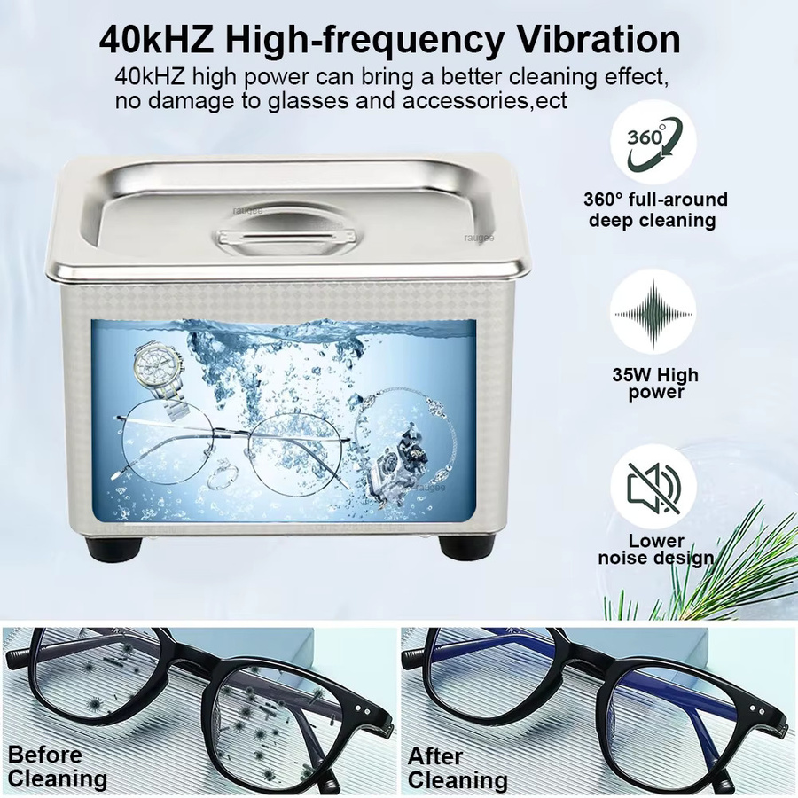 raugee Ultraschallreiniger in Silber aus Edelstahl mit 40 kHz Hochfrequenz für Brillen und Schmuck - Bild 2