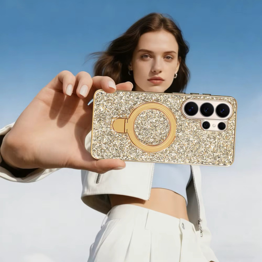Luxuriöse Glitzer-Magnet-Hülle für Samsung Galaxy S26 S25 S24 S23 S22 S21 Ultra Plus FE A55 A56 A36 A26 in Gold, stoßfeste Schutzhülle - Bild 2