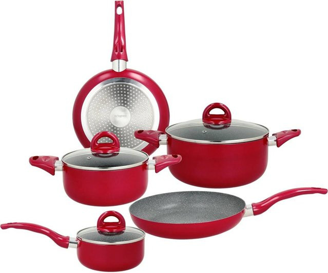 TOGNANA Topfset aus Aluminium in Rot, 8-teilig mit Pfanne und Deckeln - Bild 1
