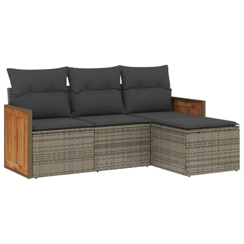 Vidaxl Garten-Sitzgruppe für 4 Personen aus Rattan mit Kissen in Grau - Bild 2