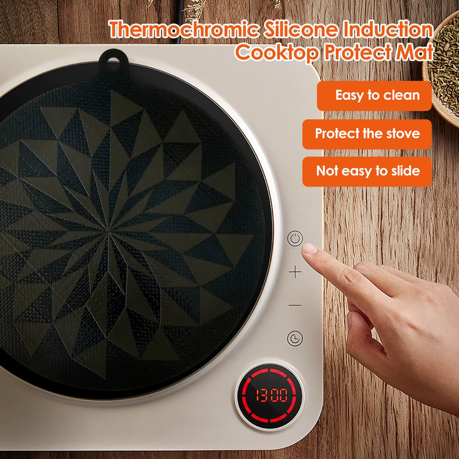 Willstar 4er-Set Thermochrome Silikon Kochfeldmatten für Induktion, Schwarz, Durchmesser: 24 cm - Bild 5