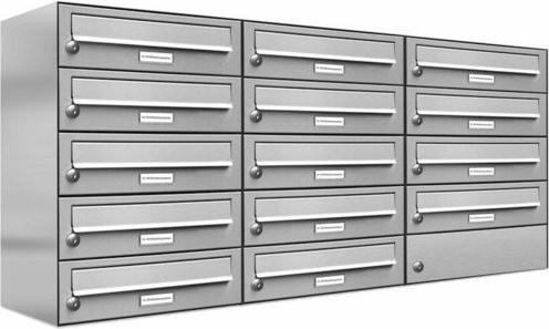 AL Briefkasten für 14 Parteien, Aufputzmontage, silberfarben, B/H/T: 153,414 x 57,5 x 27,5 cm - Bild 1