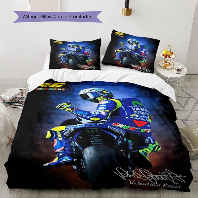 Bettwäsche Set Vr46 Motorradmuster mit Bettbezug und 2 Kissenbezügen in Blau, B/H: 135 x 200 cm - Bild 1
