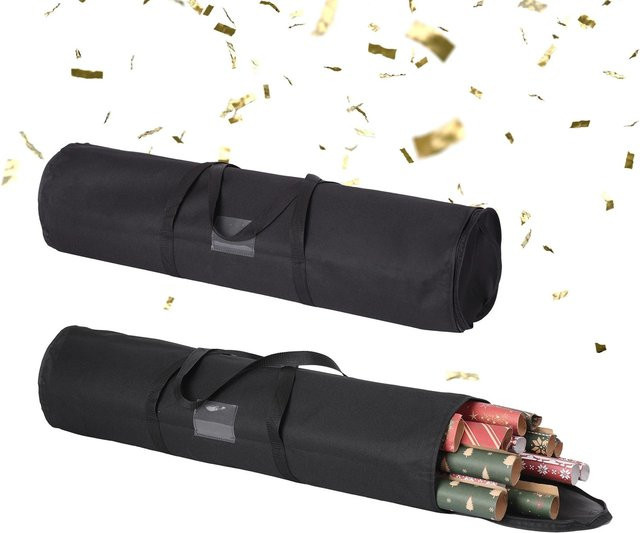 Relaxdays Geschenkpapier Aufbewahrung 2er Set aus Polyester in Schwarz mit Etikettenfach und Reißverschluss, Höhe: 79 cm, Breite: 22 cm - Bild 1