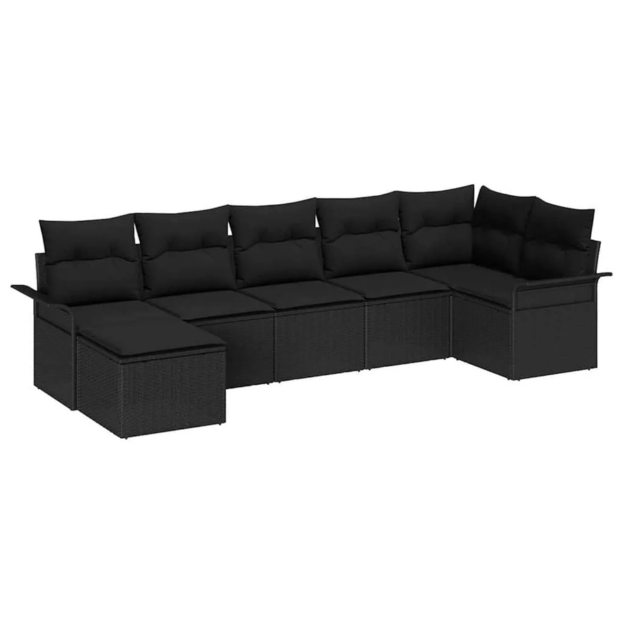 vidaXL Garten-Sofa-Set aus Poly Rattan in Schwarz mit Kissen, 7-teiliges L-Shape Lounge-Set, UV-beständig und modern gestaltet - Bild 2