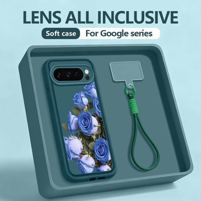 Stoßfeste Lanyard-Hülle mit buntem Blumenprint für Google Pixel 9, 8, 7 Pro und weitere Modelle, Blau - Bild 1