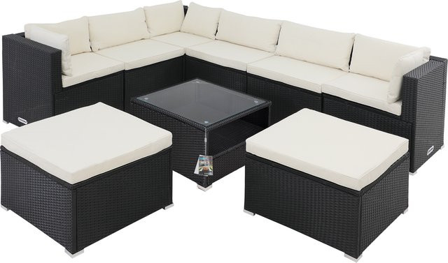 Casaria Polyrattan Ecklounge XXL Schwarz mit Kissen inkl. Polsterung - Bild 1
