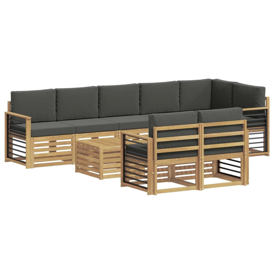 vidaXL Outdoor-Sofagarnitur 8-teilig in L-Form aus Akazie mit Polstern in Weiß, Anthrazit und Braun, B/T/H: 59 x 59 x 37 cm - Bild 2