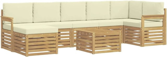 vidaXL Outdoor-Sofagarnitur 8-teilig in L-Form aus Akazienholz mit Polstern in Weiß und Beige, B/T/H: 59 x 59 x 37 cm - Bild 1