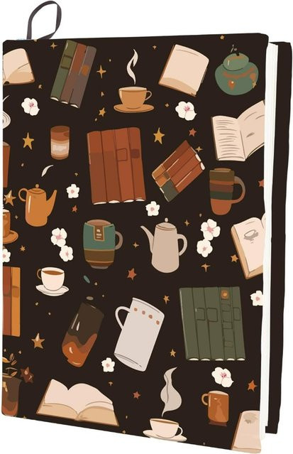 Waschbarer und wiederverwendbarer Buchumschlag aus Nylon in Braun mit Kaffee-Muster - Bild 1